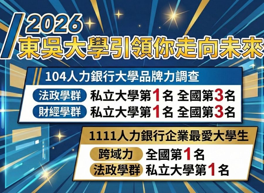東吳獲殊榮 104大學品牌力 法政財經雙領域私校第一
